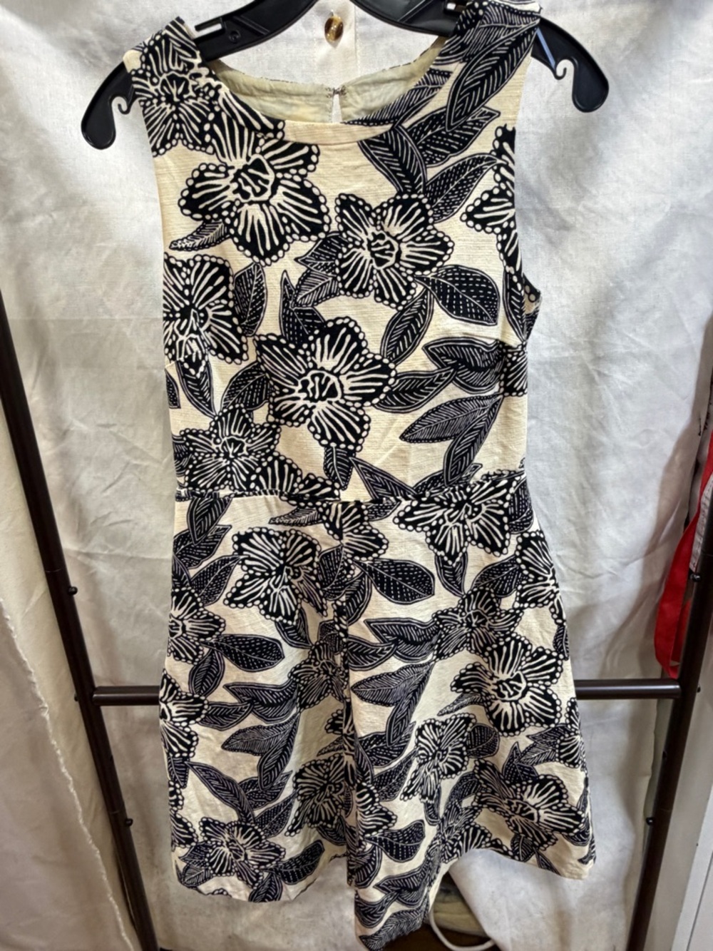 J. Crew Black & Cream Floral Sleeveless Fit-and-Flare Dress